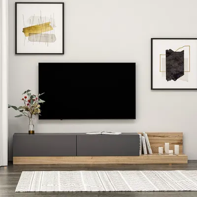 Produktbild von Skye Decor, Majör- AnthraciteWalnut, TV-Ständer, 100 % MELAMINBESCHICHTETE SPANPLATTEN, Anthrazit, 180 x 37 x 30 cm