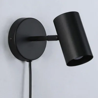 Produktbild von Schwarze Wandlampe aus Aluminium, verstellbarer Strahler mit Kabel und E27-Fassung für Schlafzimmer, Arbeitszimmer, Nachttisch