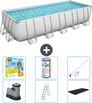 Produktbild von Bestway Rechteckiges Power Steel-Schwimmbecken – 640 x 274 x 132 – Grau – inklusive Pumpe – Leiter – Abdeckung Wartungspaket - Filter - Reinigungskit