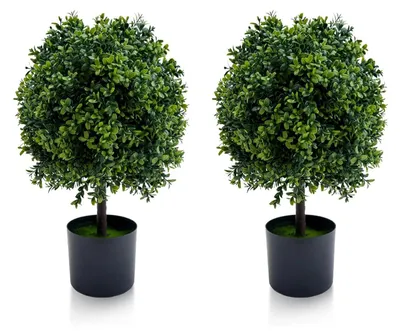 Immagine prodotto di Topiaria di bosso - Alberi artificiali in vaso - Set da 2 - 50 cm - PE - Per esterni - Stile bonsai - Verde