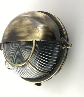 Produktbild von Außenlampe Wand Echt-Messing Glas E27 IP64 rund D: 17,5 cm in Messing antik Maritim Kellerleuchte