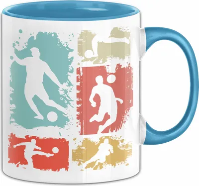 Produktbild von Fußball Tasse Geschenk Fußballer Geschenkidee Retro Kaffee-Becher Vintage (Blau)