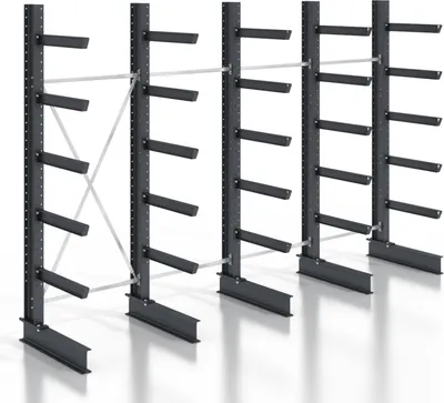 Produktbild von STIER Kragarmregal schraubbar einseitig 4 Felder mit 5 Ebenen 5120x3130x400mm