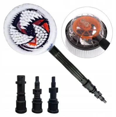Produktbild von Drehbürste Hochdruckreiniger Set – 3 Adapter | Wasserbetriebener Drehmechanismus | Für Auto, Fassade, Felgen, Fenster, Gartenmöbel