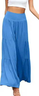 Produktbild von ASKSA Damen Leinenhose Sommer Elegant Hohe Taille Weites Bein Freizeithose Leichte Hosen, Himmelblau, Groesse: M
