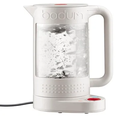 Produktbild von Bodum 11659-01/913EURO Schnurloser Wasserkocher, Glasgehäuse, 1,1 l FÃ1/4llmenge, 1500 Watt, 360° Sockel, Trockengehschutz, Kalkfilter, Warmhaltefunktion, Abschaltautomatik