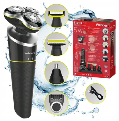 Produktbild von Webber FIVER SXG500 Herrenrasierer 5-in-1-Trimmer für Bart und Nase, Wet&Dry, USB