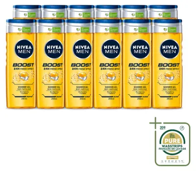 Productafbeelding van 12 x NIVEA MEN Boost Douchegel - 250 ml - Voordeelverpakking - 12 stuks