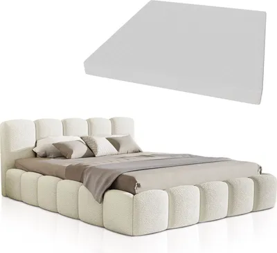 Produktbild von Juskys Polsterbett Catania - Modernes Bubble Design, gepolstertes Kopfteil, inkl. Matratze - 180 x 200 cm - Creme