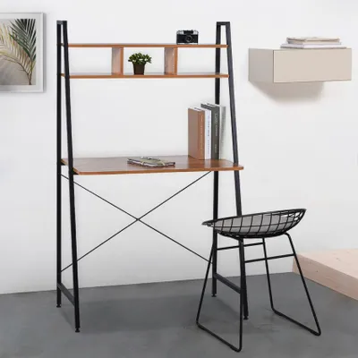 Immagine prodotto di Scrivania di design industriale 84x142 in legno e acciaio con libreria minimalista Cactus