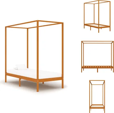 Zdjęcie produktu dla vidaXL Rama łóżka z baldachimem miodowo-brązowa z litej sosny 100 x 200 cm - Łóżka i ramy łóżek