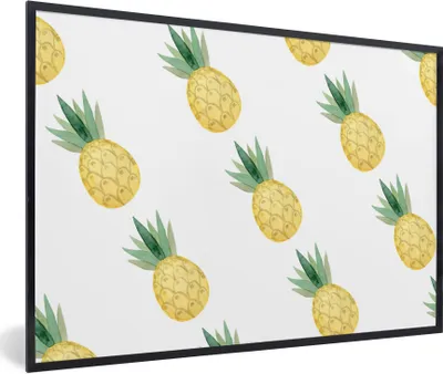 Produktbild von MuchoWow® Gerahmtes Poster Ananas - Obst - Muster 90x60 cm - Poster mit Schwarzem Bilderrahmen Wandposter Rahmen Foto Bilder - Fotorahmen - Foto-Plakat