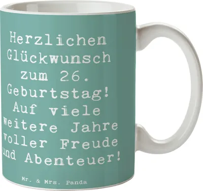 Produktbild von Mr. & Mrs. Panda Kaffeebecher Spruch 26. Geburtstag - Meeresbrise - Geschenk, Becher, Tasse, Kaffeetasse, Happy Birthday, Alter, 26 Jahre, Teetasse, Freude, Freundschaft