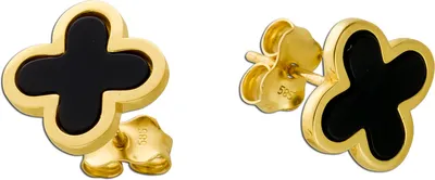 Produktbild von Onyx Kleeblatt Ohrstecker Gold 585 14K schwarze Natur Edelsteine