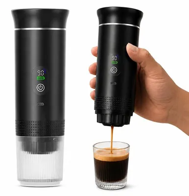 Produktbild von Akku Espressomaschine tragbar, elektrische Kapsel Kaffeemaschine für Espresso unterwegs, 20 Bar Kaffee Maker mit USB-C, geeignet für Kapseln & Kaffeepulver