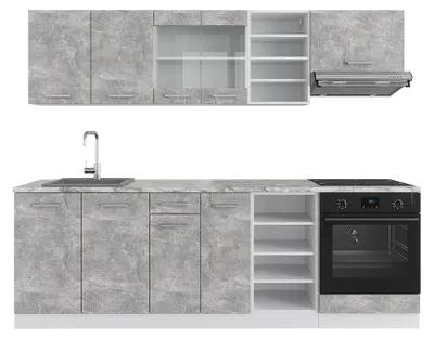 Produktbild von Küchenzeile Vicco R-Line Beton/Weiß 240 cm ohne Arbeitsplatte, Model 37674