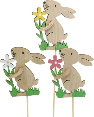 Produktbild von Blumenstecker Holz Hase 9cm 12er Set Deko Frühling Garten, 12 Stück