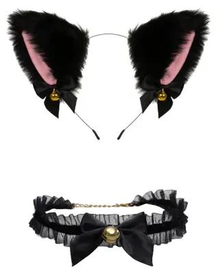 Imagen del producto de Diadema con forma de orejas de gato, de felpa, talla única, ideal para Halloween y cosplay