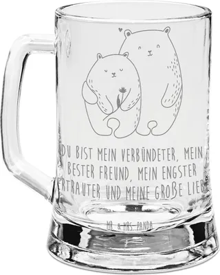 Produktbild von Mr. & Mrs. Panda Krug Bären Liebe - Transparent - Geschenk, Bär, Glaskrug, Kuscheln, Freundin, Gravur Bierkrug, Mit, Seidel, Freund, Glas, Verknallt