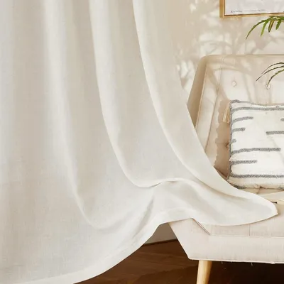 Immagine prodotto di Tende in lino semitrasparenti, colore crema, confezione da 2, dimensioni 245 cm di altezza x 140 cm di larghezza