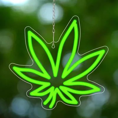 Produktbild von NEON LED Licht, dekorative Wand-Leuchte, Hanfblatt, Cannabisblatt Weed, grün, ca. 26 x 30,5 cm