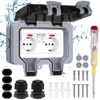 Productafbeelding van Stopcontact - Buitenstopcontact - Waterdichte Wandcontactdoos Ip66 - 2-voudig met schakelaar