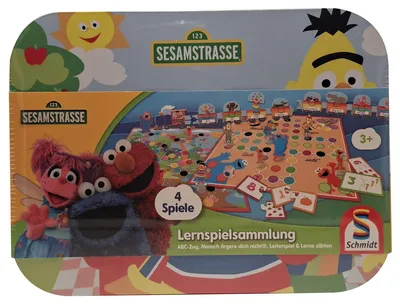 Zdjęcie produktu dla Schmidt 40640 - "Ulica Sezamkowa" - zestaw 4 sztuk, pociąg ABC, "Nie wkurzaj się", gra planszowa, "Nauka liczenia", od 3 roku życia
