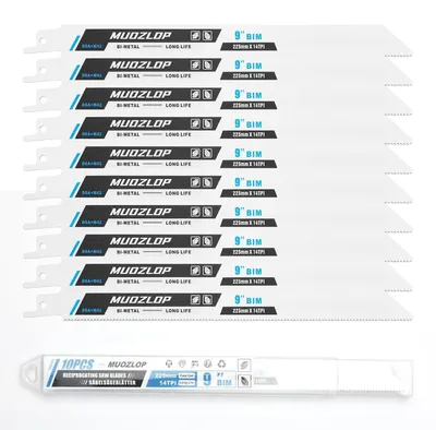 Immagine prodotto di Set di lame per seghetto alternativo, 10 pezzi, 225 mm, 14 denti per pollice, per metallo, bimetalliche, attacco da 1/2 pollice
