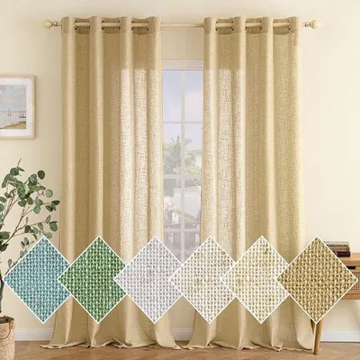 Produktbild von Unyqoos® Halbtransparente Gardinen in Leinenoptik – Set 2 Stück (je 140×245 cm), 30% Leinen/70% Polyester, mit Ösen