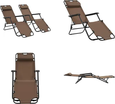 Image de vidaXL Transats pliants 2 pièces avec repose-pieds Marron - Transat - Transats - Chaise longue - Chaises longues