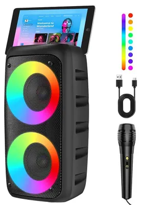 Produktbild von Bluetooth-Lautsprecher mit Karaoke-Mikrofon, 10 W Leistung, LED-Lichteffekten, TWS und USB-/TF-Karten-Unterstützung