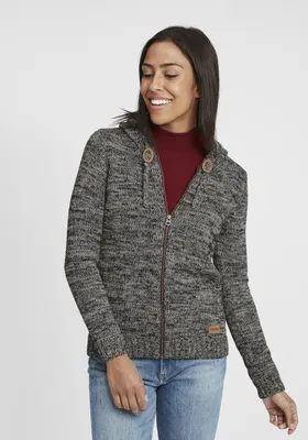 Produktbild von OXMO OXPhiladelphia Damen Strickjacke Grobstrick Cardigan mit Kapuze Reißverschluss 100% Baumwolle Regular fit