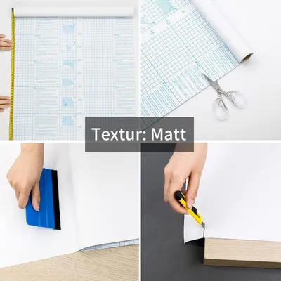 Produktbild von Möbelklebepapier, mattweiß, 60 x 300 cm, selbstklebende Vinylfolie für Möbel, Schränke, Wände, Schlafzimmer, wasserfeste DIY-Dekorationstapete