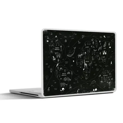 Produktbild von MuchoWow® Laptop Aufkleber Sticker Cover Weltkarte - Kinder - Schwarz - Weiß 36.5x27.5 cm - Laptop-Sticker