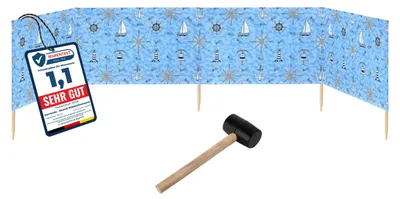 Image de Brise-vent et brise-vue Garronda pour plage, 5 m de long, avec marteau en caoutchouc GAEX001 (Marine-64, 5 m)