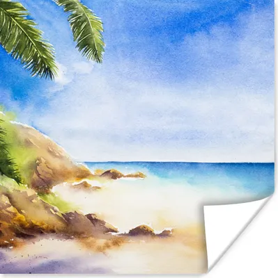 Produktbild von MuchoWow® Poster Strand - Meer - Aquarell 75x75 cm - Wand Dekoration