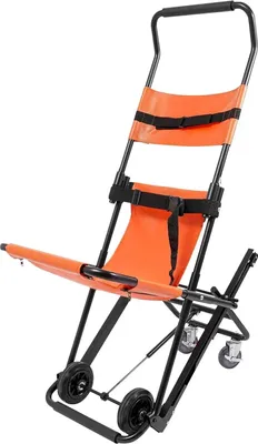 Produktbild von Evakuierungsstuhl - Manuelle Treppenstuhltrage - Klappbar - Tragbarer Treppenlift mit 4 Rollen - Belastbar bis 160 kg - Orange