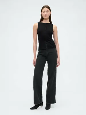 Produktbild von GAP Jeans Schwarz mit hohem Bund und weitem Bein, 31LONG, Innenbeinlänge 76 cm