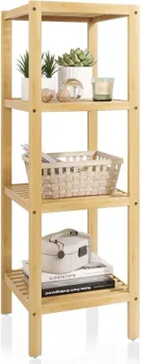 Produktbild von Famanu Badregal 4-stufiges Bambusregal Organizer für Wohnzimmer - Multifunktionales Regal - Natur