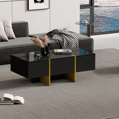 Productafbeelding van Salontafel - Koffietafel - Woonkamertafel - Bijzettafel - Tafel met Lades - Hoogglans Zwart