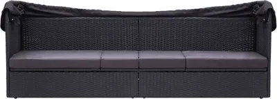 Produktbild von vidaXL Vonkajšia rozkladacia pohovka so strechou Poly-Rattan Black