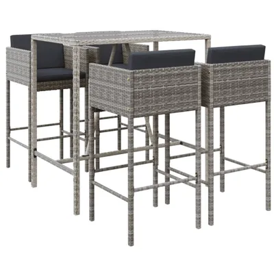 Produktbild von 5-tlg. Gartenbar-Set mit Kissen Grau Poly Rattan