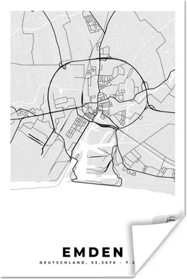 Produktbild von MuchoWow® Poster Stadtplan - Emden - Karte - Deutschland - Karte 60x90 cm - Wanddekoration