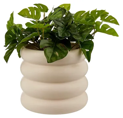 Produktbild von Blumentopf Hoop Steingut Beige Ø 18cm | Übertopf für Kräuter und Pflanzen, Pflanzentopf für innen, Blumenübertopf für Balkon | Dekoration Fensterbank Deko Wohnzimmer