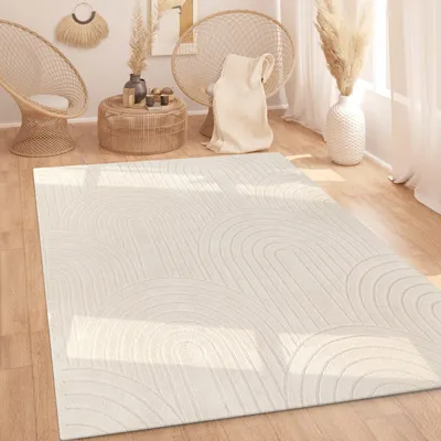 Produktbild von Teppich Kurzflor waschbar Struktur Wohnzimmer schmutzabweisend Creme Rechteckig 200x280 | 100% Polyester | Florhöhe: 12 mm