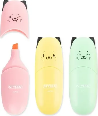 Produktbild von Mini Textmarker 2er-Pack Katzendesign verschiedene Farben Pastell