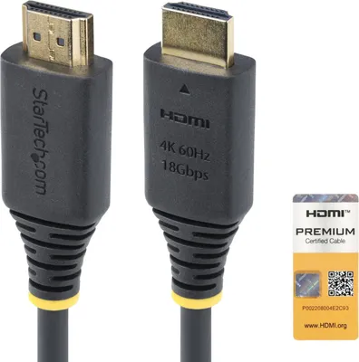 Image de StarTech.com Câble HDMI 50cm Premium  Haute Vitesse, 4K 60Hz/1440p 144Hz, HDR10/HDCP 2.2/ARC, 18Gbps, Câble court UHD HDMI 2.0 Arc pour TV/Moniteur/PC/ordinateur portable/Projecteur