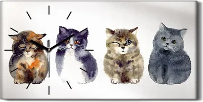 Produktbild von Küchenuhr Bürouhr Leinwand Uhr 60x30 Malerei Tiere Katzen Aquarell Kunst - schwarze Hände