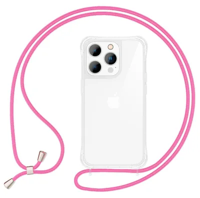 Obrázek produktu pro Pouzdro s řetízkem pro iPhone 14 Pro Max - Průhledné pouzdro na mobilní telefon s poutkem k zavěšení na krk Růžová barva