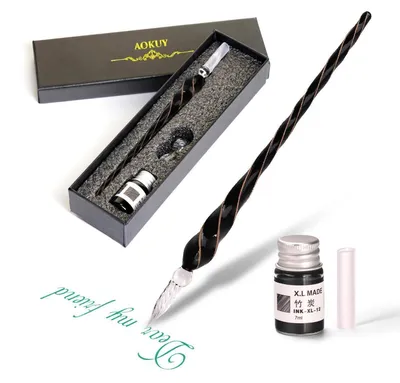 Immagine prodotto di Set di penne stilografiche per calligrafia, con inchiostro, ideali per biglietti di auguri, firme, disegni e scrittura. Disponibili nei colori oro e nero